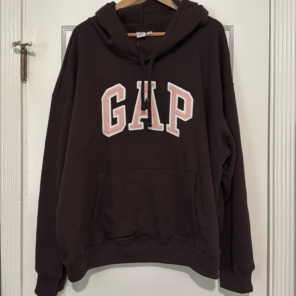 Women’s Gap hoodie brown with pink lettering NWT size XXL